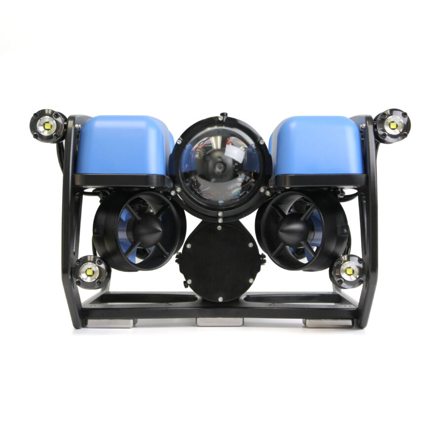 Blue Robotics BlueROV2 with forward-facing camera, lights and thrusters